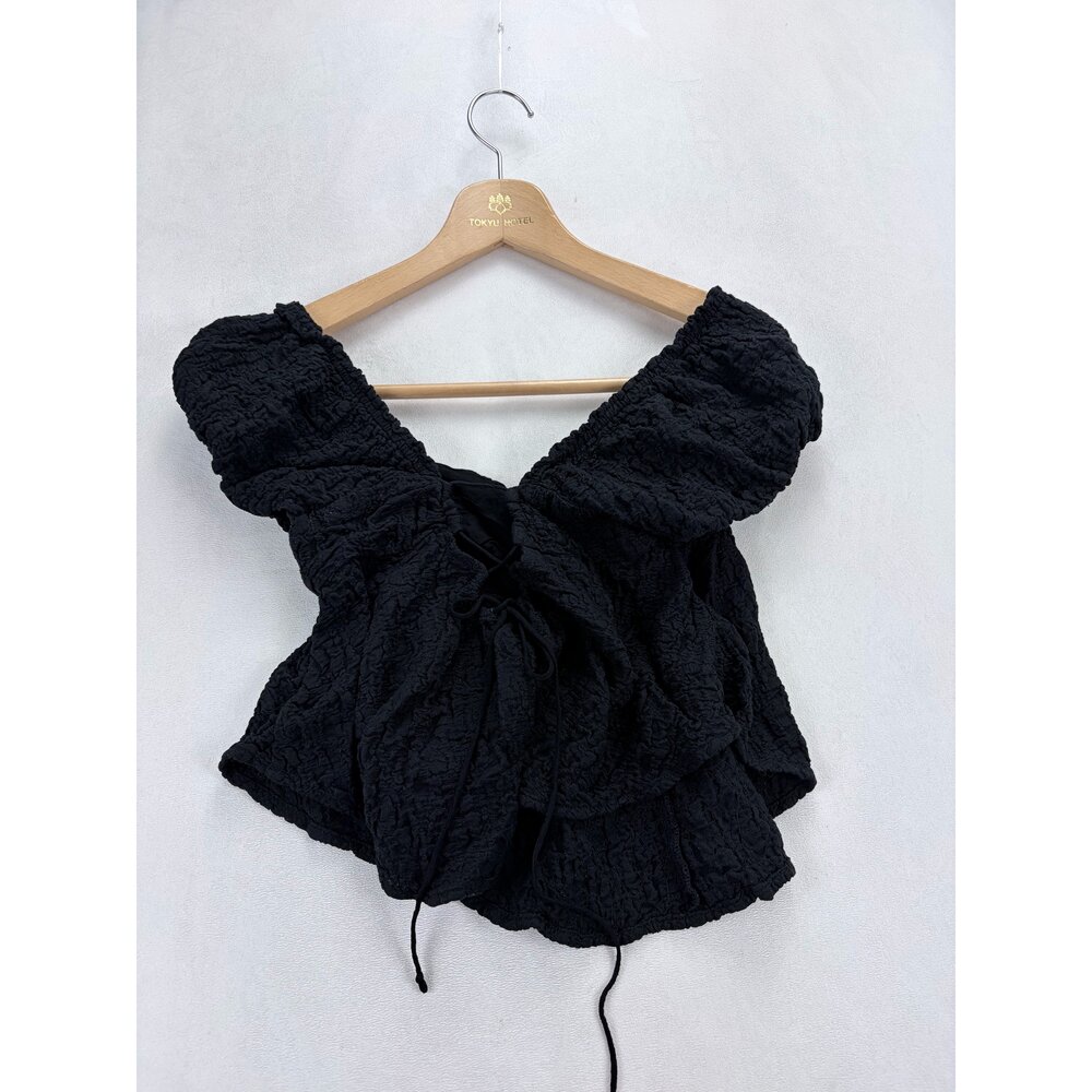 Urban Outfitters Black Textured Corset Tie-Back Peplum Top M - Picture 3 of 10